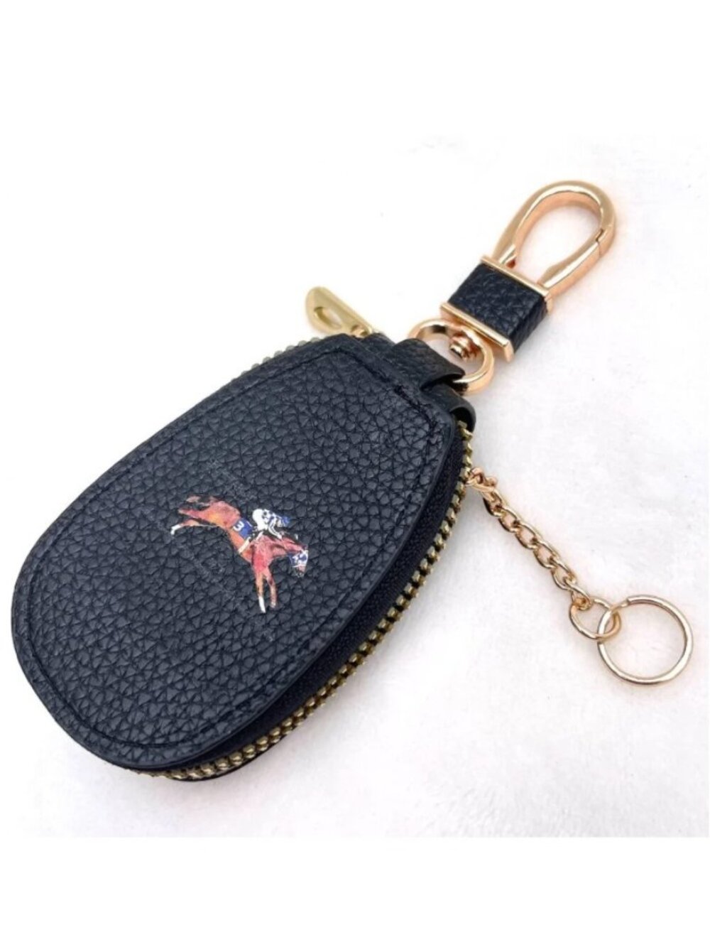 NWT Real Leather Horse Equestrian Pouch Key Holder Zip Coin Case Keychain - Picture 1 of 8